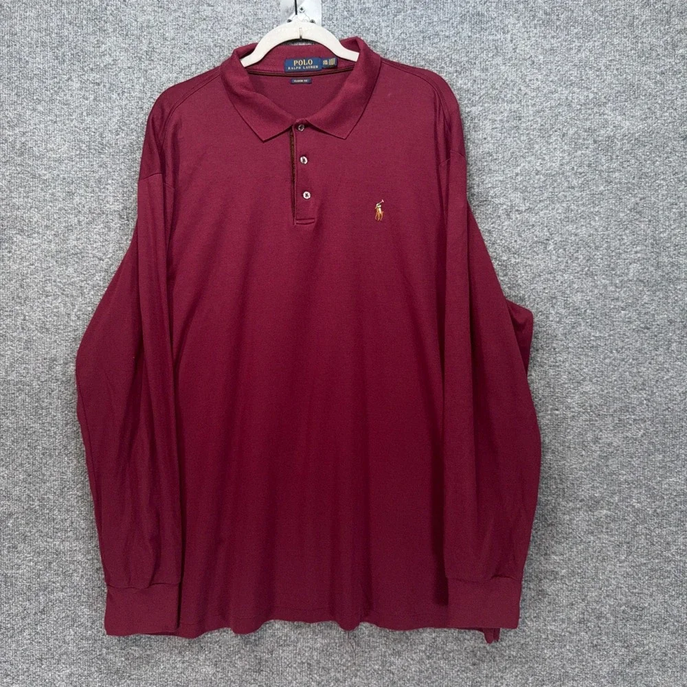 Polo Ralph Lauren Polo Shirt Mens XXL Burgundy Long Sleeve Classic Fit Cotton